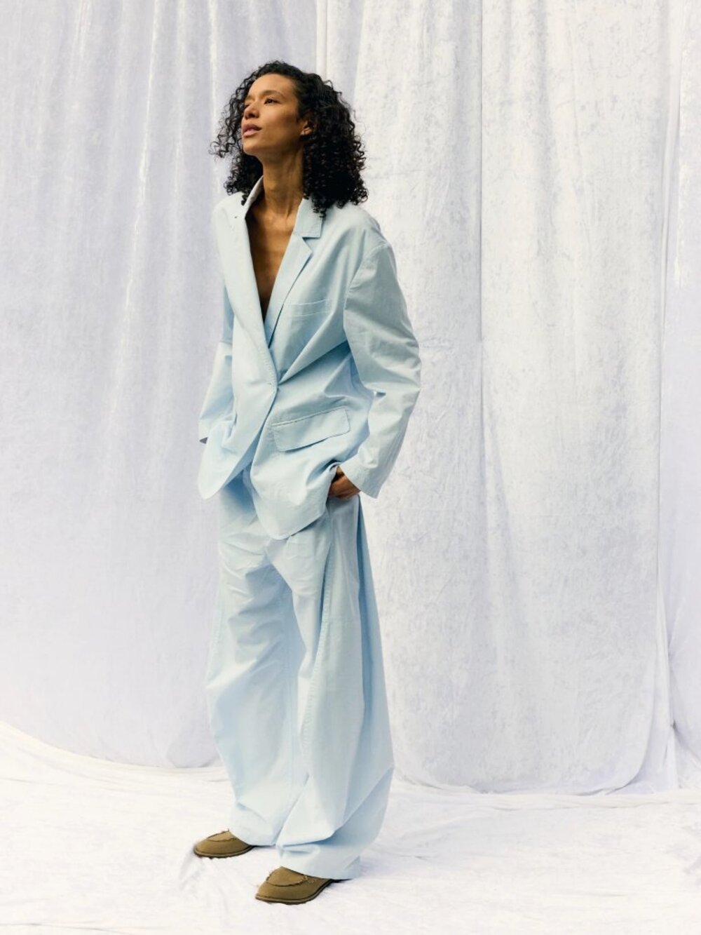 NWT $845 Tibi Pale Blue Garment Dyed Silky Cotton Liam Blazer